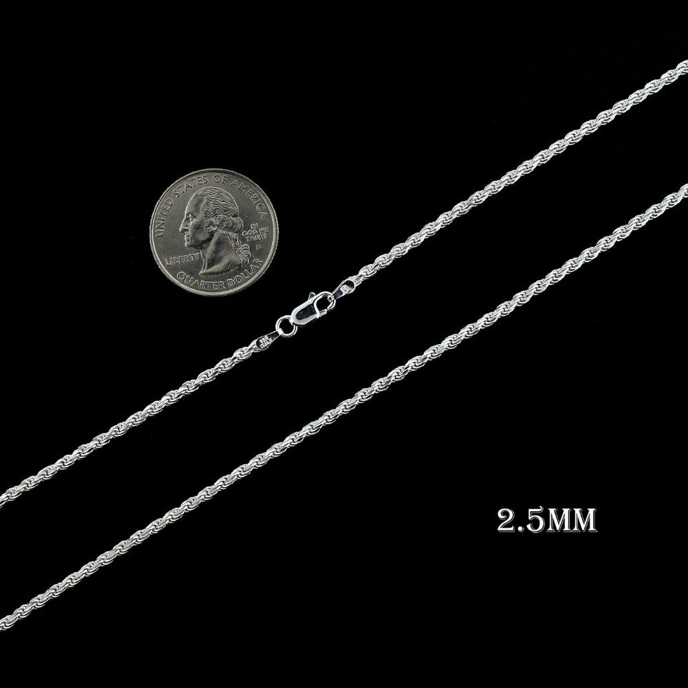 Real SOLID 925 Sterling Silver 2.5mm 24" Diamond Cut Rope Chain Necklace - Picture 2 of 6